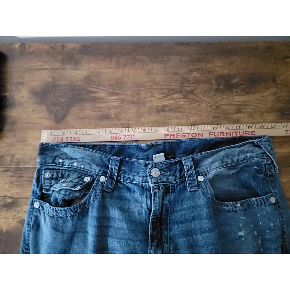True Religion Moto Slim Big T Jeans Mens 38x32 Blue Biker Distressed Y2K Stretch